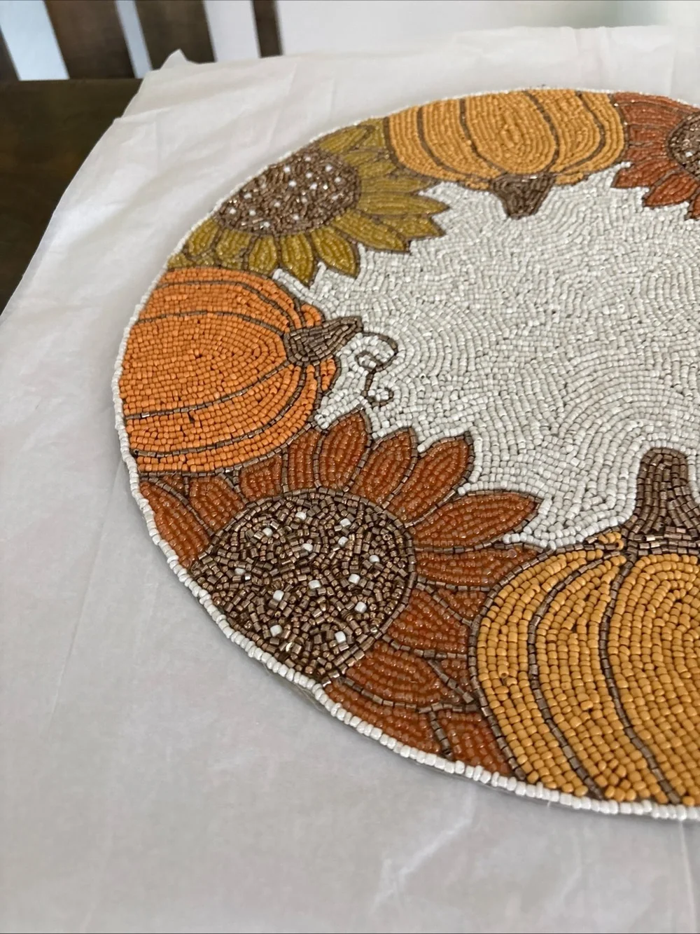 Beaded Pumpkin & Sunflower Table Accent - Orange